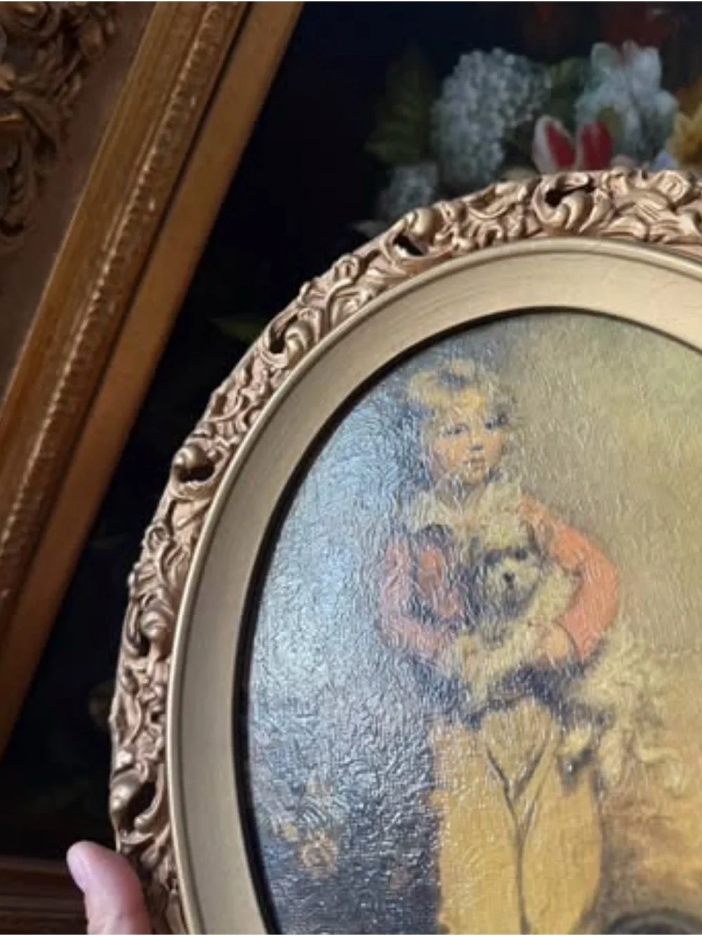Vintage wood frame with textured print - Picture 3 of 6